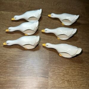 Ceramic Geese‎ Napkin Rings Set Of 6 Vintage